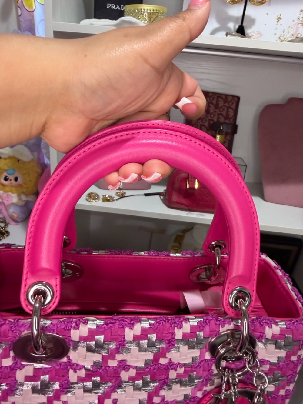 Dior Pink Tweed Lady Dior Satchel with Silver Hardware - Picture 8 of 15